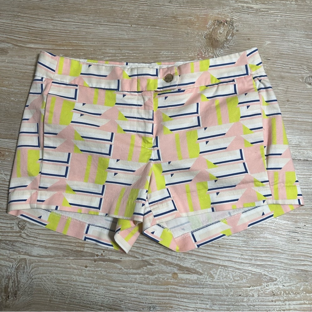 J.Crew Stretch Women's 3" Cotton Shorts Multicolor Geo Print Pink and Yellow 4